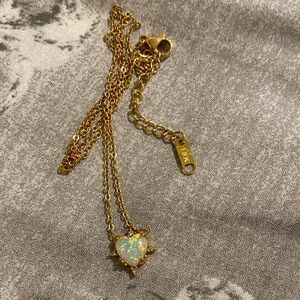 Gold Heart Necklace with Opal Centerpiece